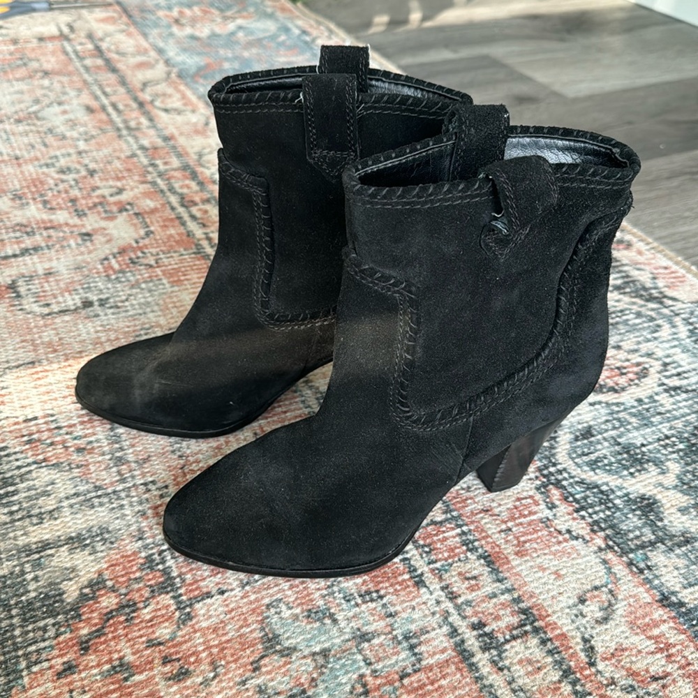 Karl Lagerfeld Black Suede Western Heeled Boots Size 6.5